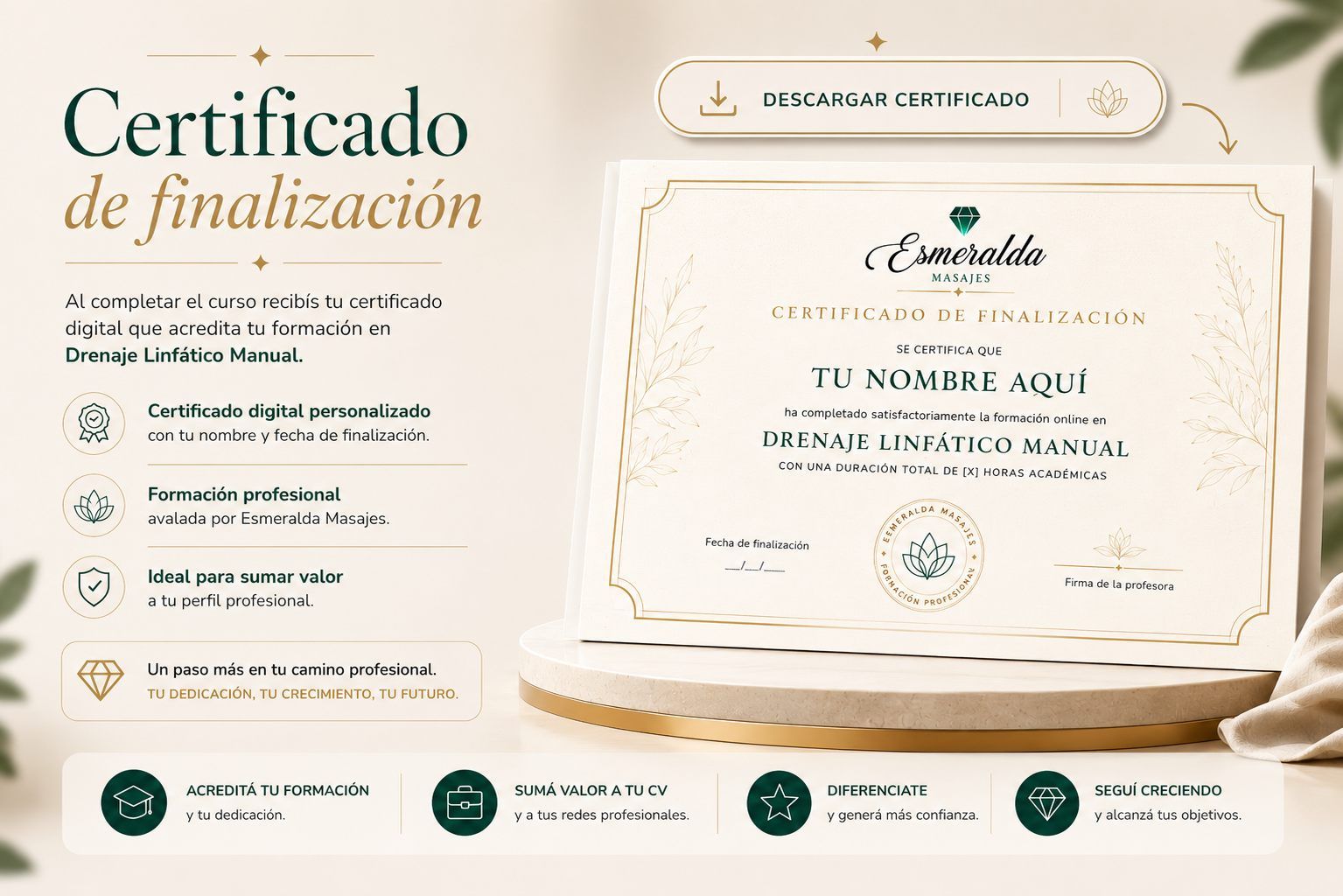 Certificado digital del curso de Drenaje Linfático Manual