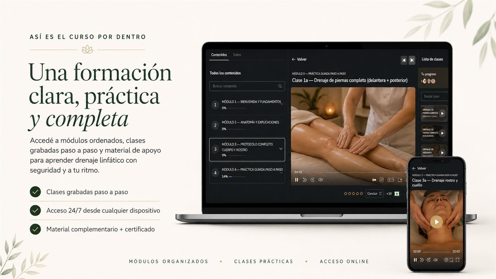 Así es el curso de Drenaje Linfático por dentro: módulos, clases y plataforma